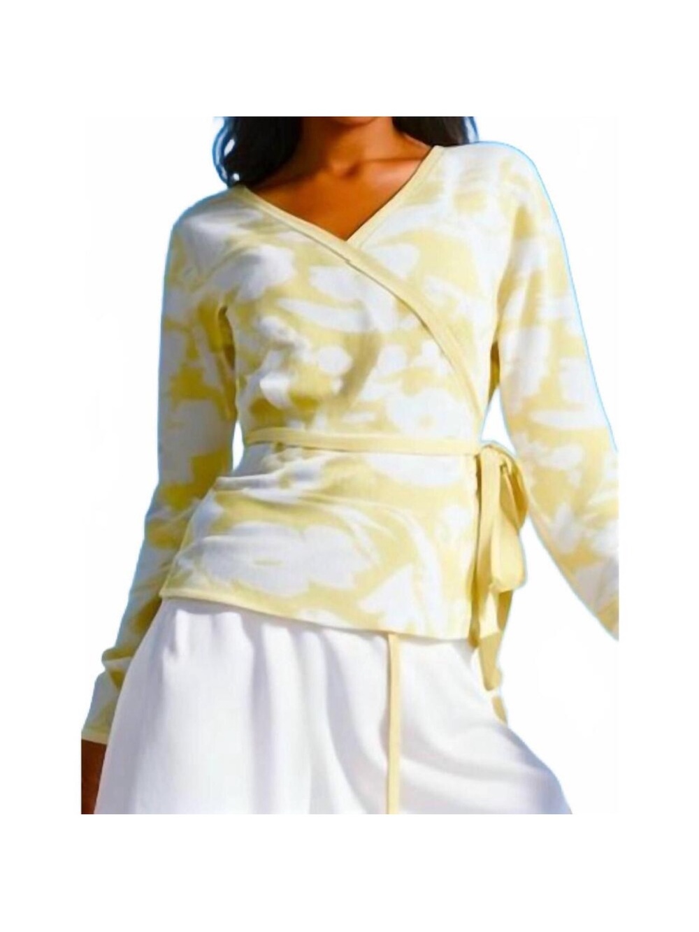 Lost + Wander Yellow and White Aurora Wrap Tie Sweater Top